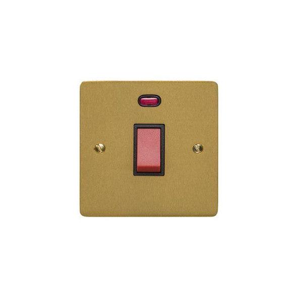 Elite Flat Plate Range 45A DP Cooker Switch with Neon (single plate) in Satin Brass  - Black Trim