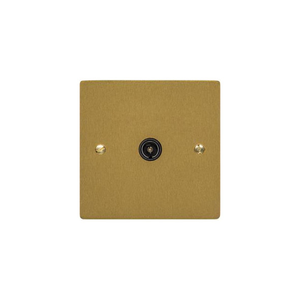 Elite Flat Plate Range 1 Gang Non-Isolated TV Coaxial Socket in Satin Brass  - Black Trim