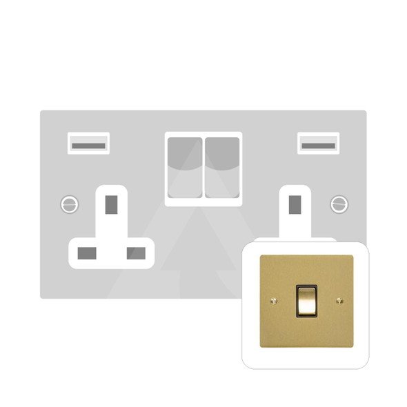 Elite Flat Plate Range 2G 13A Socket with USB-A & USB-C in Satin Brass  - White Trim