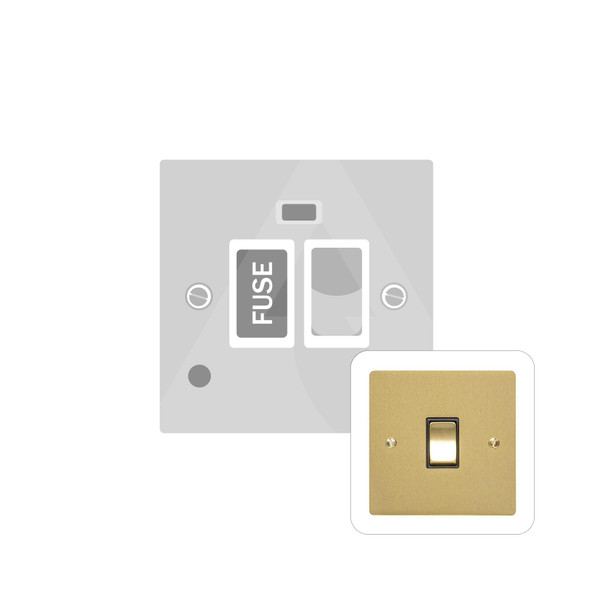 Elite Flat Plate Range Switched Spur with Neon + Cord (13 Amp) in Satin Brass  - White Trim