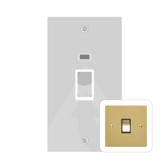 Elite Flat Plate Range 45A DP Cooker Switch with Neon (tall plate) in Satin Brass  - White Trim