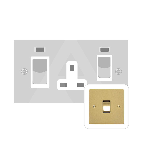 Elite Flat Plate Range 45A Cooker Unit + 13A Socket in Satin Brass  - White Trim