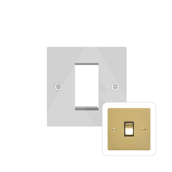 Elite Flat Plate Range 1 Module Euro Plate in Satin Brass  - White Trim