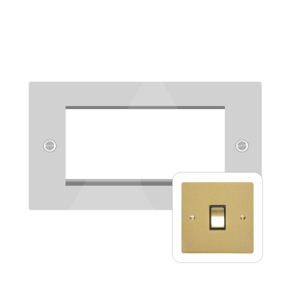 Elite Flat Plate Range 4 Module Euro Plate in Satin Brass  - White Trim