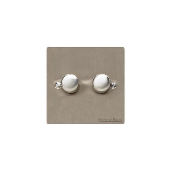 Elite Flat Plate Range 2 Gang Dimmer (400 watts) in Satin Nickel  - Trimless