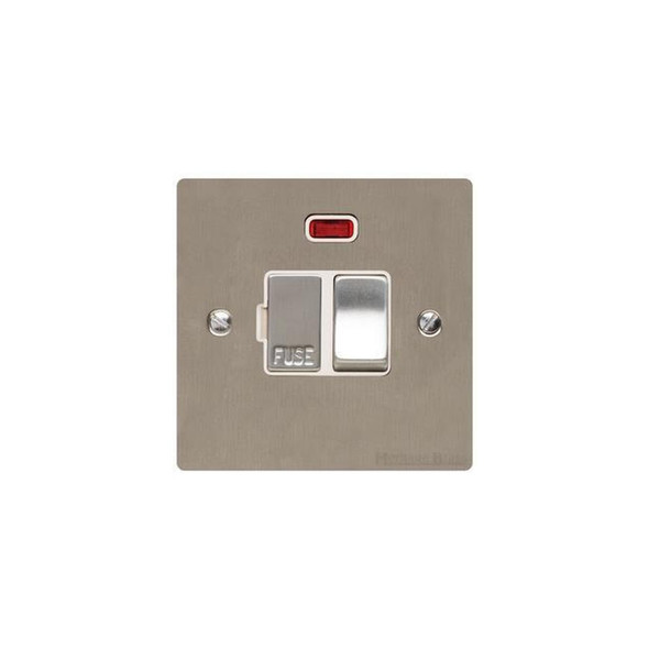 Elite Flat Plate Range Switched Spur with Neon (13 Amp) in Satin Nickel  - White Trim