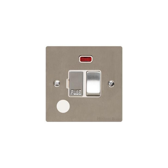 Elite Flat Plate Range Switched Spur with Neon + Cord (13 Amp) in Satin Nickel  - White Trim