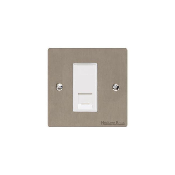 Elite Flat Plate Range 1 Gang RJ11 in Satin Nickel  - White Trim