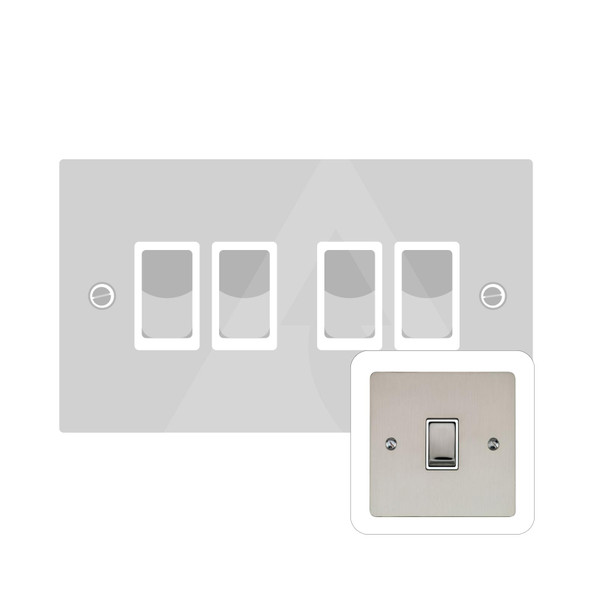 Elite Flat Plate Range 4 Gang Rocker Switch (10 Amp) in Satin Nickel  - Black Trim