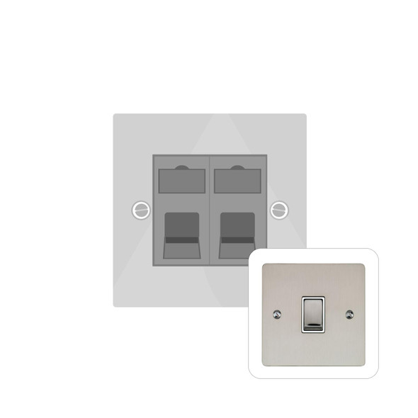 Elite Flat Plate Range 2 Gang Master Line Socket in Satin Nickel  - Black Trim