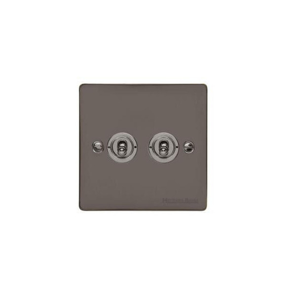 Elite Flat Plate Range 2 Gang Toggle Switch in Polished Black Nickel  - Trimless