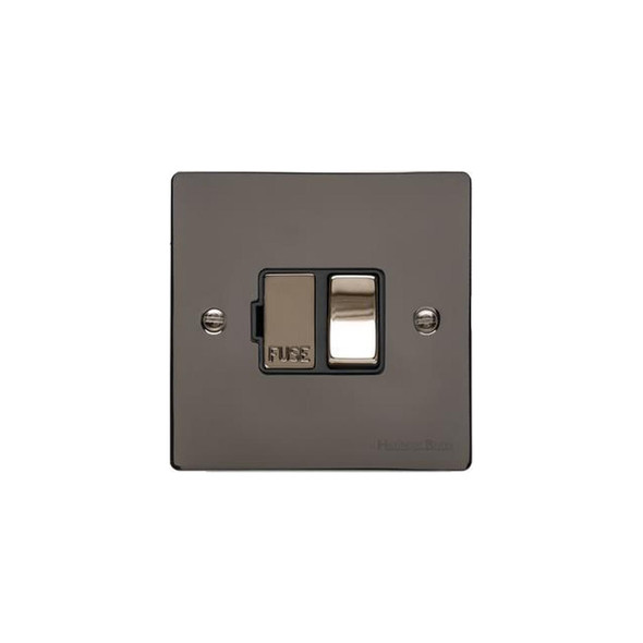 Elite Flat Plate Range Switched Spur (13 Amp) in Polished Black Nickel  - Black Trim