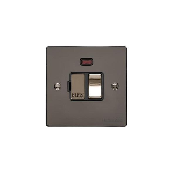 Elite Flat Plate Range Switched Spur with Neon (13 Amp) in Polished Black Nickel  - Black Trim