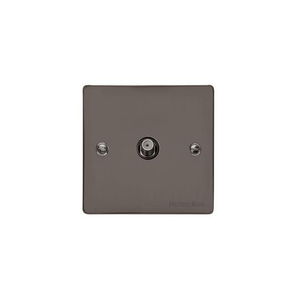 Elite Flat Plate Range 1 Gang Satellite Socket in Polished Black Nickel  - Black Trim