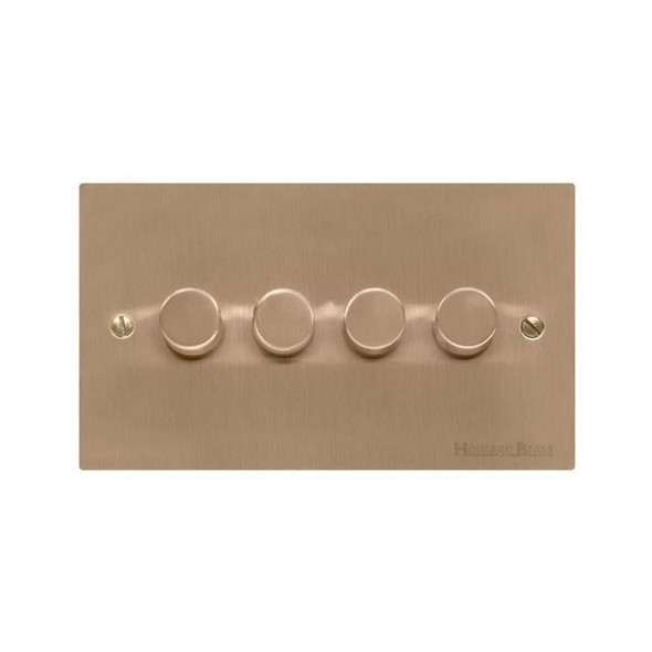 Elite Flat Plate Range 4 Gang Dimmer (400 watts) in Antique Brass  - Trimless