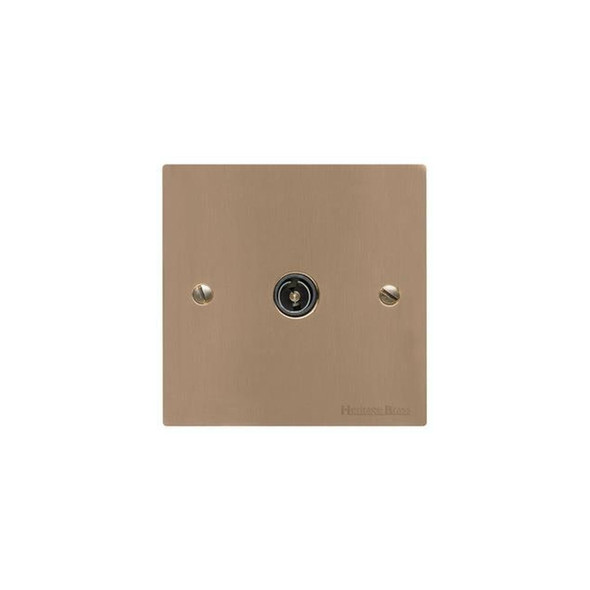 Elite Flat Plate Range 1 Gang Isolated TV Coaxial Socket in Antique Brass  - Black Trim