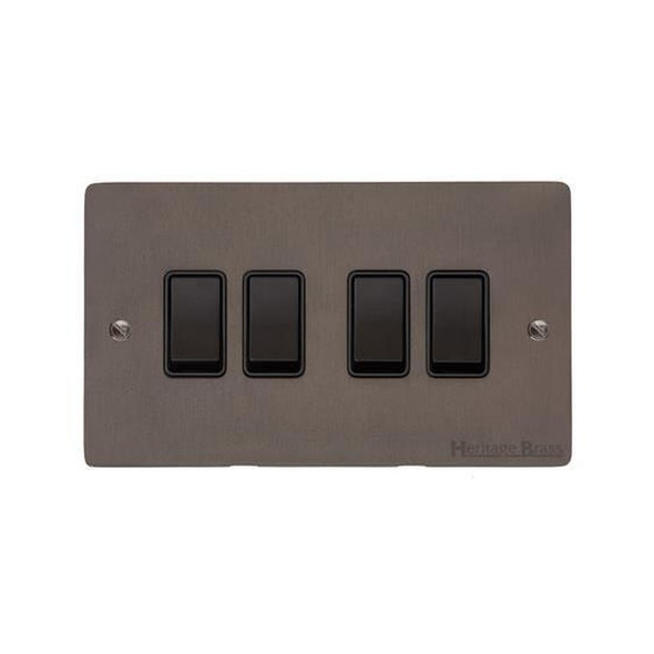 Elite Flat Plate Range 4 Gang Rocker Switch (10 Amp) in Matt Bronze  - Black Trim