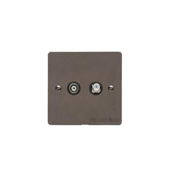 Elite Flat Plate Range TV/Satellite Socket in Matt Bronze  - Black Trim