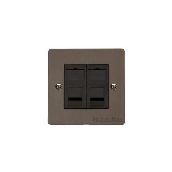 Elite Flat Plate Range 2 Gang Master Line Socket in Matt Bronze  - Black Trim