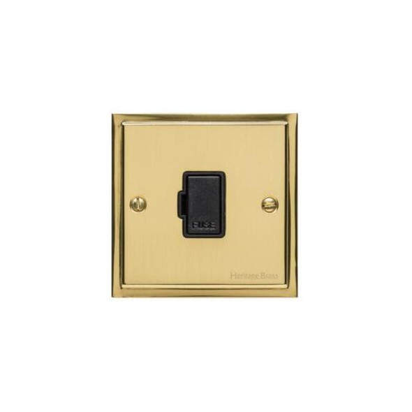 Elite Stepped Plate Range Unswitched Spur (13 Amp) in Polished Brass  - Black Trim