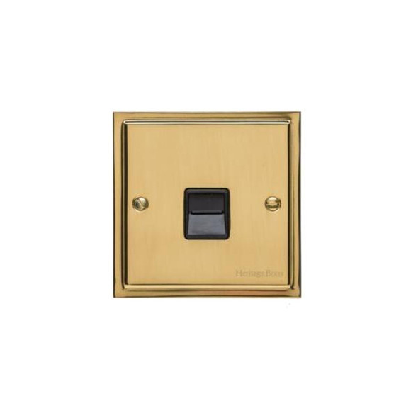 Elite Stepped Plate Range 1 Gang Secondary Line Socket in Polished Brass  - Black Trim