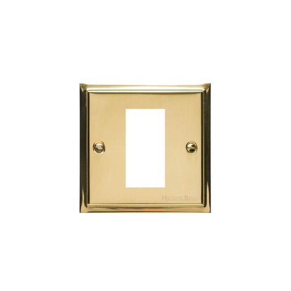 Elite Stepped Plate Range 1 Module Euro Plate in Polished Brass  - Black Trim