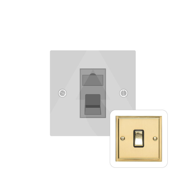 Elite Stepped Plate Range 1 Gang Cat 6 in Polished Brass  - White Trim