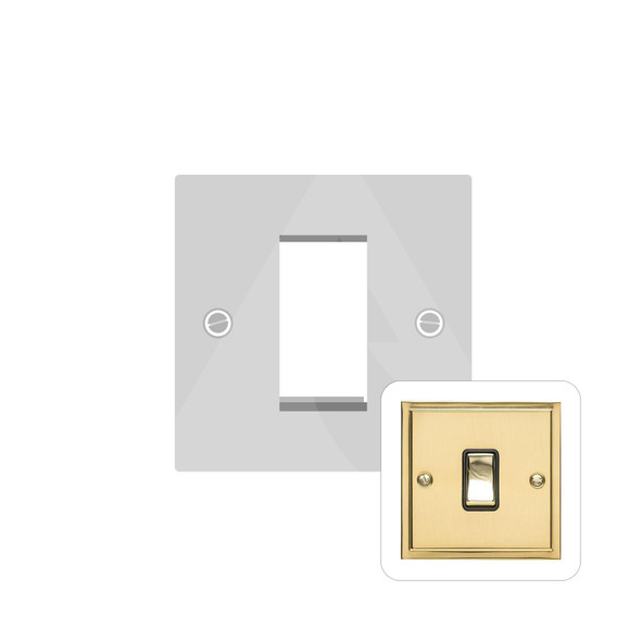 Elite Stepped Plate Range 1 Module Euro Plate in Polished Brass  - White Trim