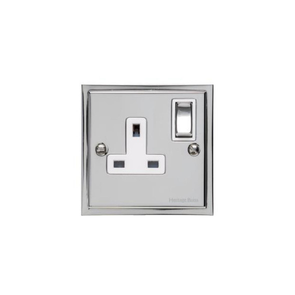 Elite Stepped Plate Range Single Socket (13 Amp) in Polished Chrome  - White Trim