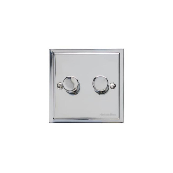 Elite Stepped Plate Range 2 Gang Dimmer (400 watts) in Polished Chrome  - Trimless