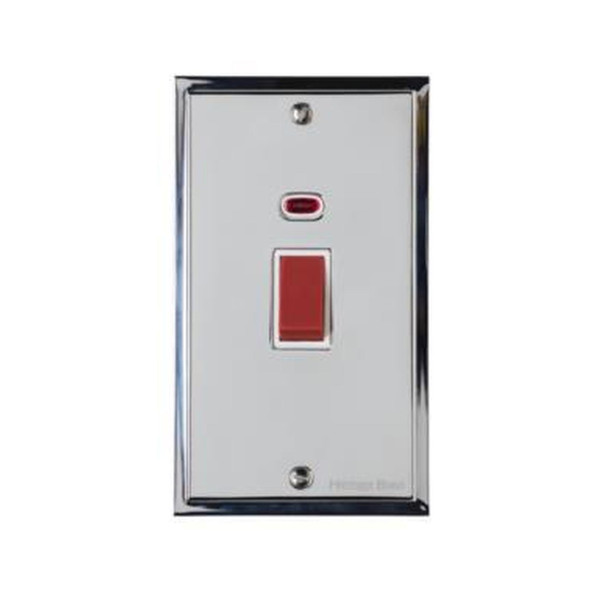 Elite Stepped Plate Range 45A DP Cooker Switch with Neon (tall plate) in Polished Chrome  - White Trim