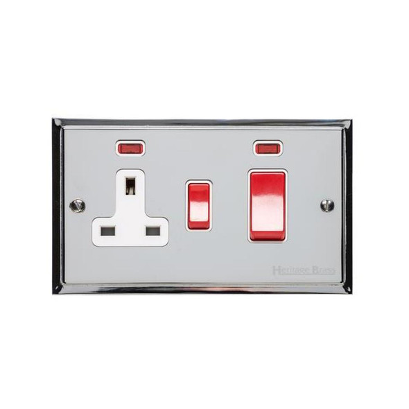 Elite Stepped Plate Range 45A Cooker Unit + 13A Socket in Polished Chrome  - White Trim