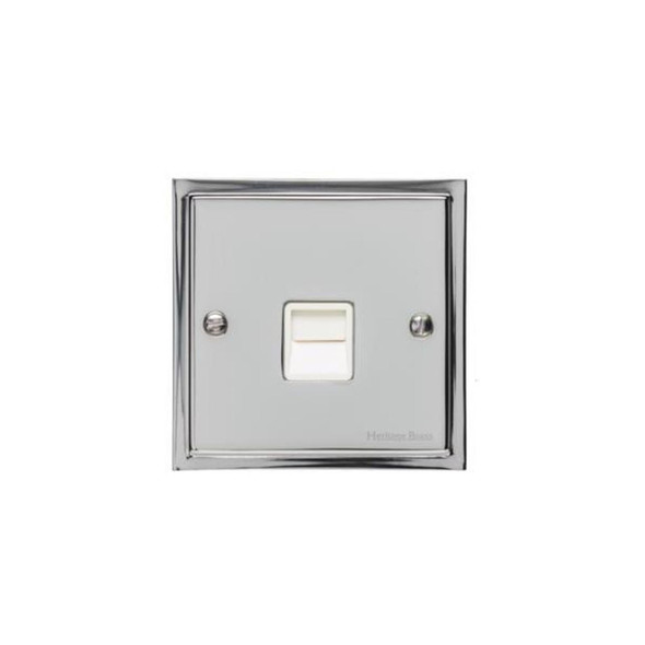 Elite Stepped Plate Range 1 Gang Secondary Line Socket in Polished Chrome  - White Trim