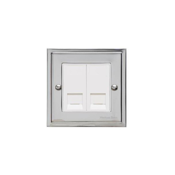 Elite Stepped Plate Range 2 Gang Cat 6 in Polished Chrome  - White Trim