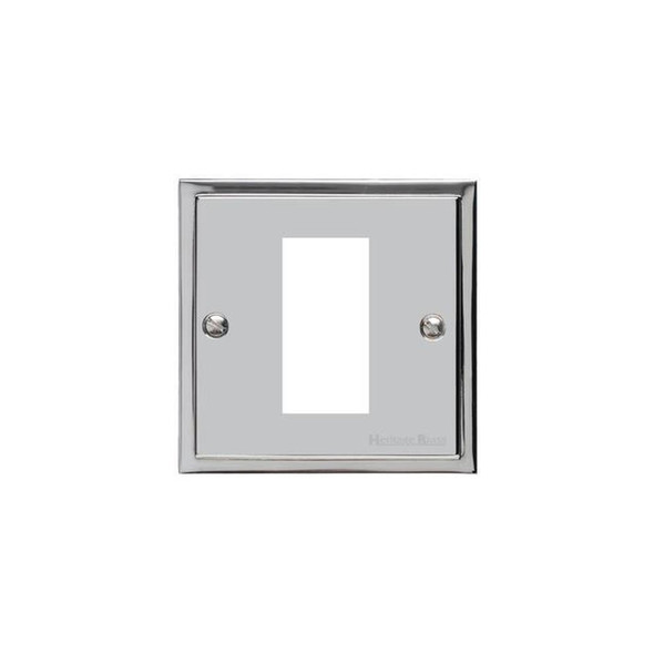 Elite Stepped Plate Range 1 Module Euro Plate in Polished Chrome  - White Trim