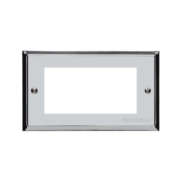 Elite Stepped Plate Range 4 Module Euro Plate in Polished Chrome  - White Trim