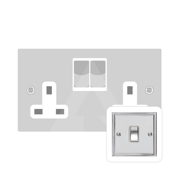 Elite Stepped Plate Range Double Socket (13 Amp) in Polished Chrome  - Black Trim