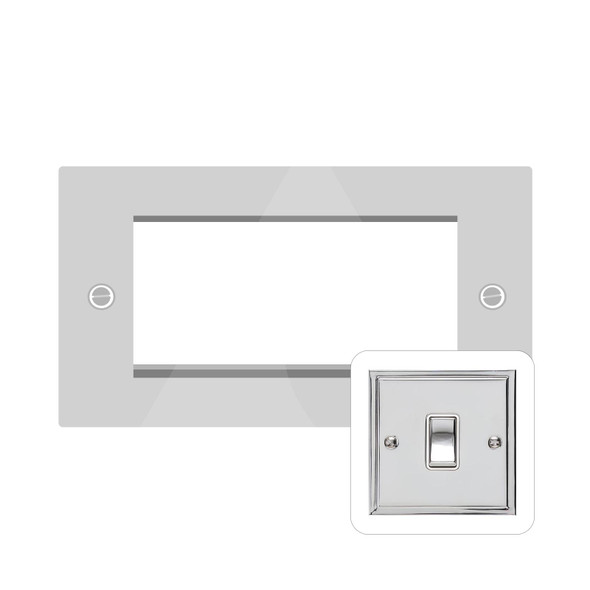 Elite Stepped Plate Range 4 Module Euro Plate in Polished Chrome  - Black Trim