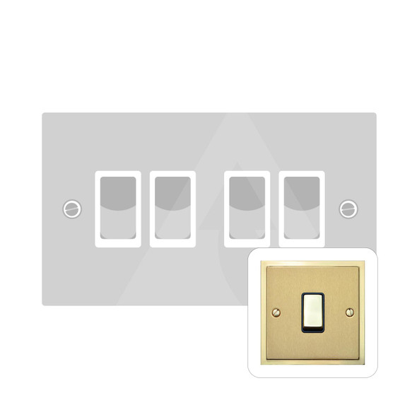 Elite Stepped Plate Range 4 Gang Rocker Switch (10 Amp) in Satin Brass  - White Trim