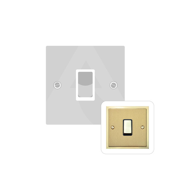 Elite Stepped Plate Range 1 Gang Intermediate Rocker Switch (10 Amp) in Satin Brass  - White Trim