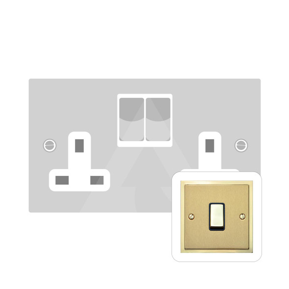 Elite Stepped Plate Range Double Socket (13 Amp) in Satin Brass  - Black Trim