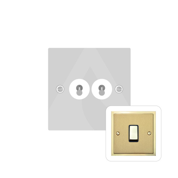 Elite Stepped Plate Range 2 Gang Toggle Switch in Satin Brass  - Trimless