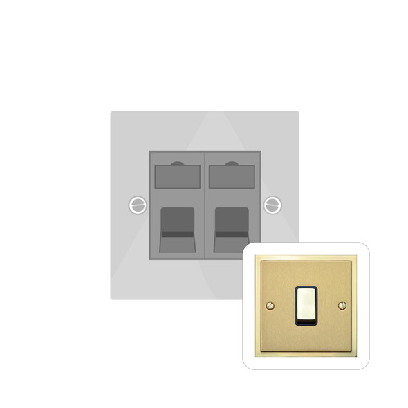 Elite Stepped Plate Range 2 Gang Master Line Socket in Satin Brass  - Black Trim