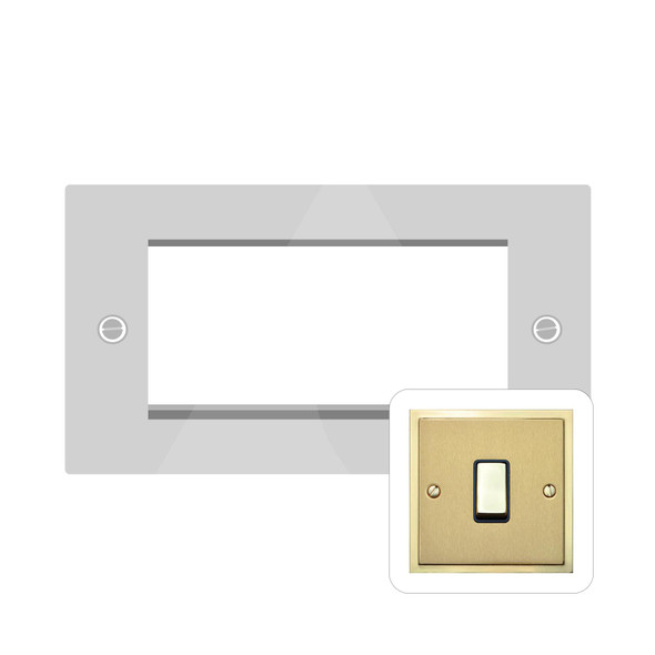 Elite Stepped Plate Range 4 Module Euro Plate in Satin Brass  - White Trim