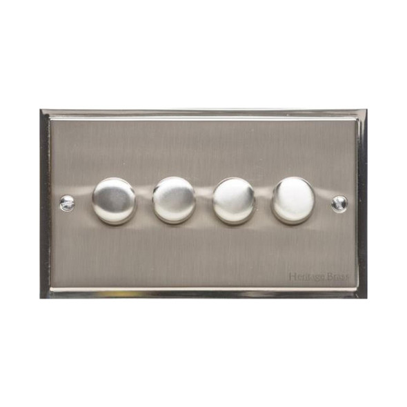 Elite Stepped Plate Range 4 Gang LED Dimmer in Satin Nickel  - Trimless