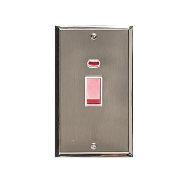 Elite Stepped Plate Range 45A DP Cooker Switch with Neon (tall plate) in Satin Nickel  - White Trim