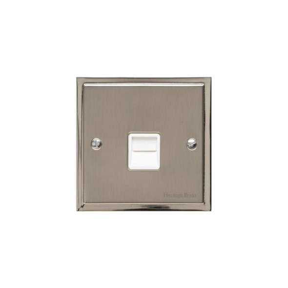 Elite Stepped Plate Range 1 Gang Secondary Line Socket in Satin Nickel  - White Trim