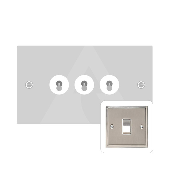 Elite Stepped Plate Range 3 Gang Toggle Switch in Satin Nickel  - Trimless
