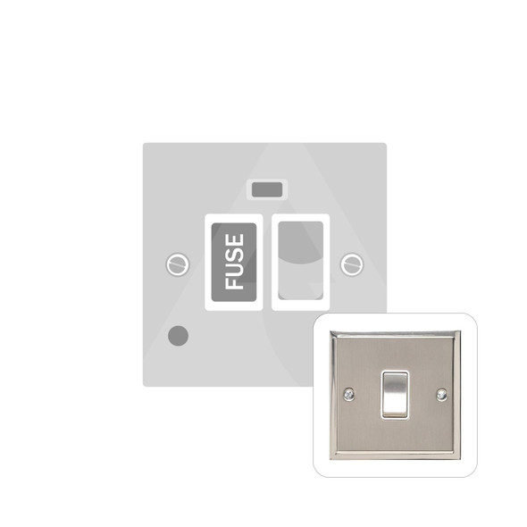 Elite Stepped Plate Range Switched Spur with Neon + Cord (13 Amp) in Satin Nickel  - White Trim