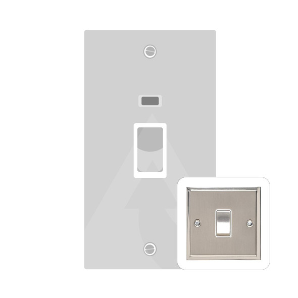 Elite Stepped Plate Range 45A DP Cooker Switch with Neon (tall plate) in Satin Nickel  - Black Trim
